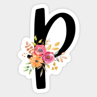 Letter P With Watercolor Floral Wreath Sticker